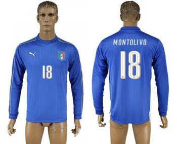 Italy #18 Montolivo Blue Home Long Sleeves Soccer Country Jersey