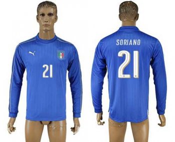 Italy #21 Soriano Blue Home Long Sleeves Soccer Country Jersey