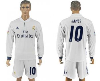 Real Madrid #10 James White Home Long Sleeves Soccer Club Jersey