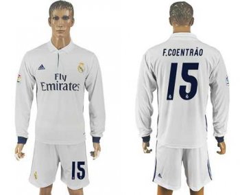 Real Madrid #15 F.Coentrao White Home Long Sleeves Soccer Club Jersey