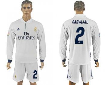 Real Madrid #2 Carvajal White Home Long Sleeves Soccer Club Jersey