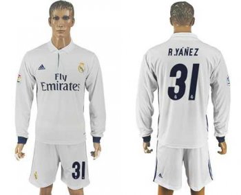 Real Madrid #31 R.Yanez White Home Long Sleeves Soccer Club Jersey