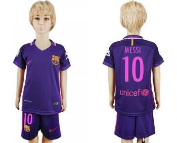 Barcelona #10 Messi Away Kid Soccer Club Jersey