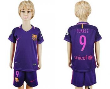 Barcelona #9 Suarez Away Kid Soccer Club Jersey