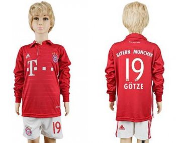 Bayern Munchen #19 Gotze Home Long Sleeves Kid Soccer Club Jersey