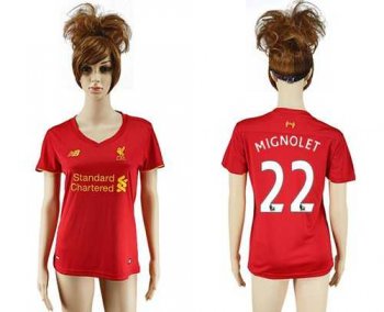 Women's Liverpool #22 Mignolet Red Home Soccer Club Jersey