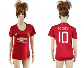 Women's Manchester United #10 Rooney Red Home Soccer Club Jersey