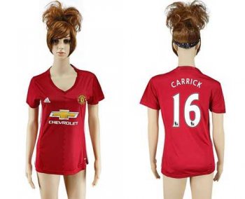 Women's Manchester United #16 Carrick Red Home Soccer Club Jersey