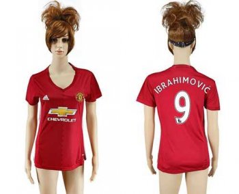 Women's Manchester United #9 Ibrahimovic Red Home Soccer Club Jersey