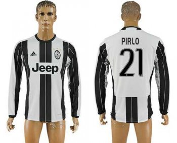 Juventus #21 Pirlo Home Long Sleeves Soccer Club Jersey