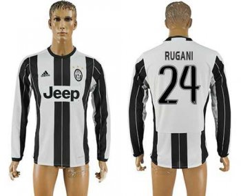 Juventus #24 Rugani Home Long Sleeves Soccer Club Jersey