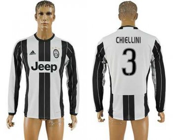 Juventus #3 Chiellini Home Long Sleeves Soccer Club Jersey