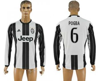 Juventus #6 Pogba Home Long Sleeves Soccer Club Jersey