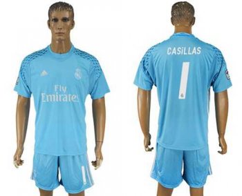 Real Madrid #1 Casillas Sky Blue Goalkeeper Soccer Club Jersey