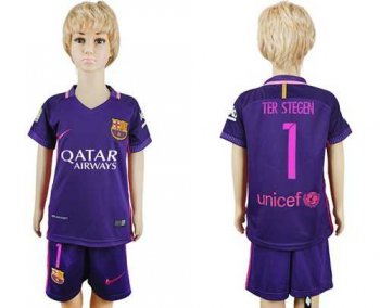 Barcelona #1 Ter Stegen Away Kid Soccer Club Jersey