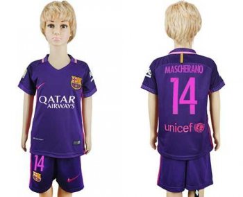 Barcelona #14 Mascherano Away Kid Soccer Club Jersey