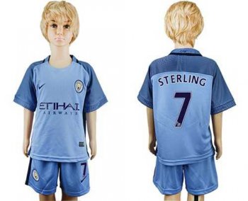 Manchester City #7 Sterling Home Kid Soccer Club Jersey