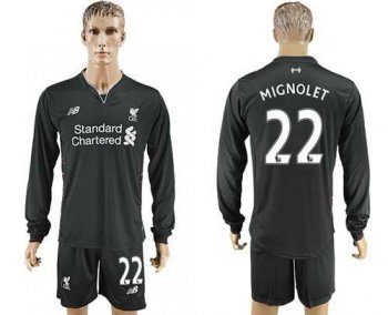 Liverpool #22 Mignolet Away Long Sleeves Soccer Club Jersey