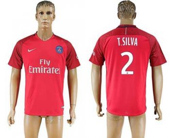 Paris Saint-Germain #2 T.Silva Red Soccer Club Jersey