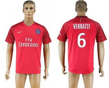 Paris Saint-Germain #6 Verratti Red Soccer Club Jersey