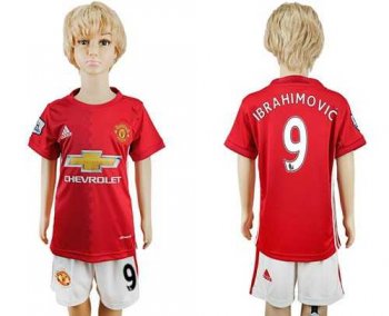 Manchester United #9 Ibrahimovic Home Kid Soccer Club Jersey