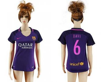 Women's Barcelona #6 Xavi Away Soccer Club Jersey