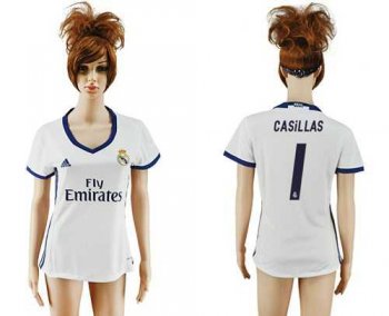 Women's Real Madrid #1 Casillas Home Soccer Club Jersey