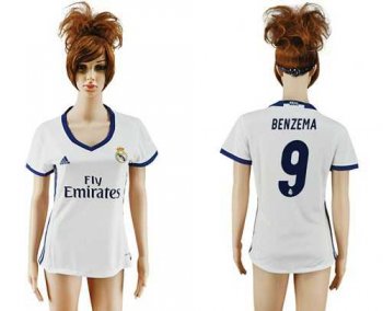 Women's Real Madrid #9 Benzema Home Soccer Club Jersey