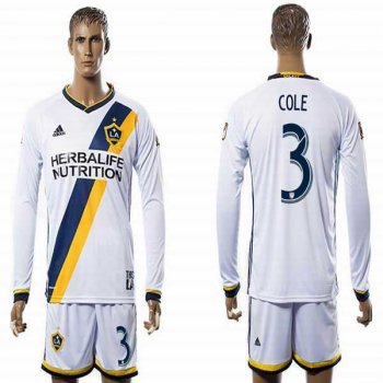 Los Angeles Galaxy #3 COLE White Home Long Sleeves Soccer Club Jersey