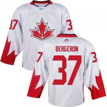 Team CA. #37 Patrice Bergeron White 2016 World Cup Stitched NHL Jersey