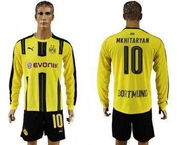 Dortmund #10 Mkhitaryan Home Long Sleeves Soccer Club Jersey