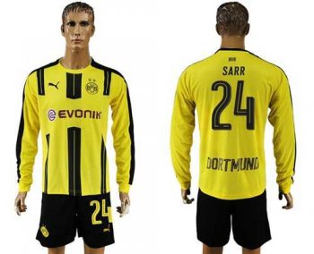 Dortmund #24 Sarr Home Long Sleeves Soccer Club Jersey