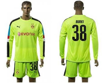 Dortmund #38 Burki Shiny Green Long Sleeves Goalkeeper Soccer Country Jersey