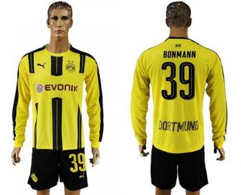 Dortmund #39 Bonmann Home Long Sleeves Soccer Club Jersey