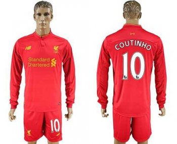 Liverpool #10 Coutinho Home Long Sleeves Soccer Club Jersey