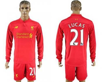 Liverpool #21 Lucas Home Long Sleeves Soccer Club Jersey