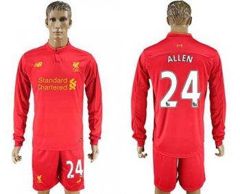 Liverpool #24 Allen Home Long Sleeves Soccer Club Jersey