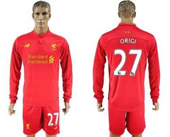 Liverpool #27 Origi Home Long Sleeves Soccer Club Jersey