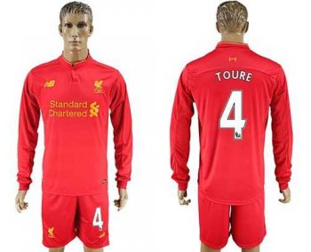 Liverpool #4 Toure Home Long Sleeves Soccer Club Jersey