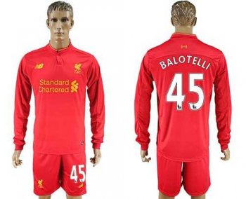 Liverpool #45 Balotelli Home Long Sleeves Soccer Club Jersey