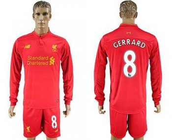 Liverpool #8 Gerrard Home Long Sleeves Soccer Club Jersey