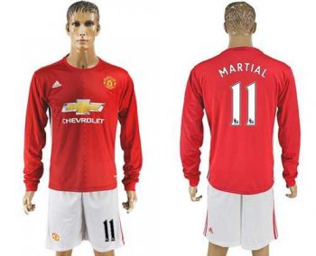 Manchester United #11 Martial Red Home Long Sleeves Soccer Club Jersey