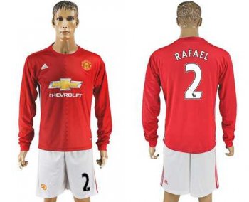 Manchester United #2 Rafael Red Home Long Sleeves Soccer Club Jersey