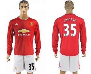 Manchester United #35 Lingard Red Home Long Sleeves Soccer Club Jersey