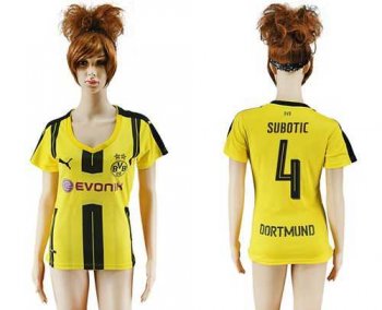 Women's Dortmund #4 Subotic Home Soccer Club Jersey