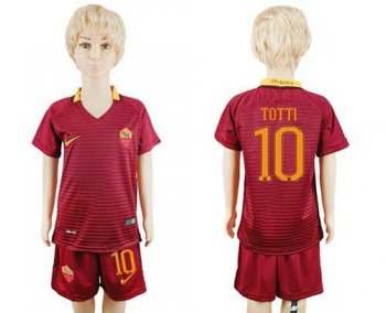 Roma #10 Totti Home Kid Soccer Club Jersey