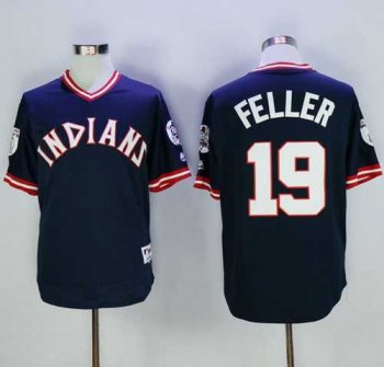 Cleveland Indians #19 Bob Feller Navy Blue 1976 Turn Back The Clock Stitched Baseball Jersey