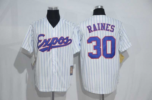 Mitchell And Ness Montreal Expos #30 Tim Raines White Strip Throwback Stitched Baseball Jersey