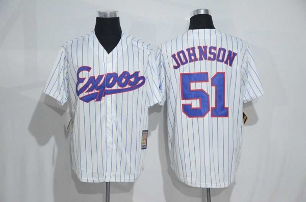 Mitchell And Ness Montreal Expos #51 Randy Johnson White Strip Throwback Stitched Baseball Jersey