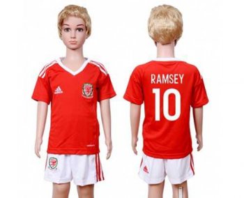 Wales #10 Ramsey Home Kid Soccer Country Jersey